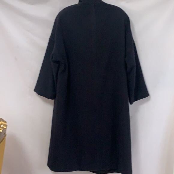 NEIMAN‎ MARCUS ELEGANT DARK BLUE LONG WOOL SNAP BUTTON COAT SIZE 12 - Picture 3 of 10